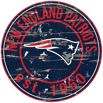 Patriots Established Date Distressed Round Wall Art Pro Football Hall of Fame