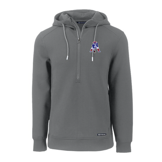 Patriots Cutter and Buck Men's Grey Roam Eco Half Zip Hooded Pullover