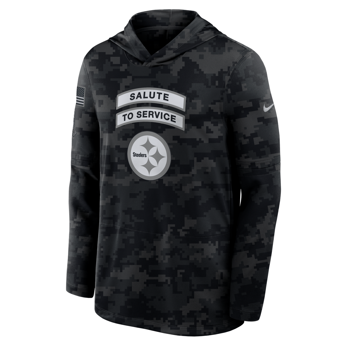 Steelers 2026 Nike Men's Salute to Service Hooded Long Sleeve Top Pro Football Hall of Fame