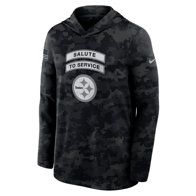 Steelers 2026 Nike Men's Salute to Service Hooded Long Sleeve Top Pro Football Hall of Fame