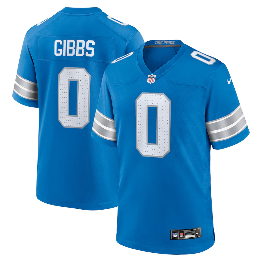 nfl gear Men's Nike Jahmyr Gibbs Blue Detroit Lions Game Player Jersey Size: Large