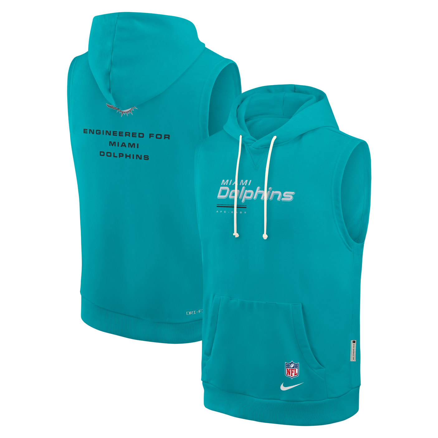 Dolphins 2026 Nike Men's Dri-Fit Sleeveless Fleece Hoodie