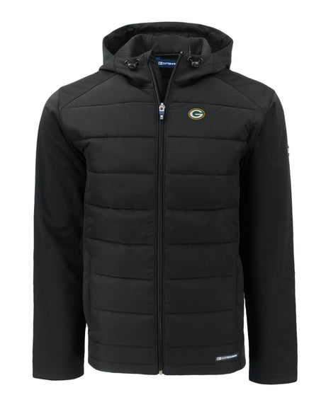 Packers Cutter and Buck Men's Black Evoke Eco Hybrid Hooded Jacket