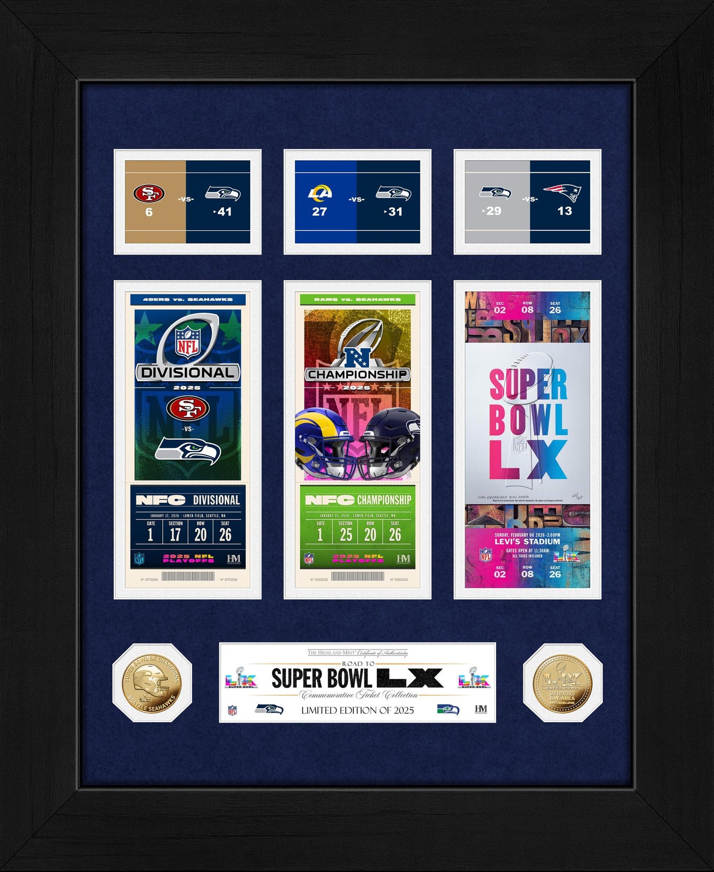 Seahawks Road to the Super Bowl LX (60) Champs Ticket Gold Coin Photo Mint