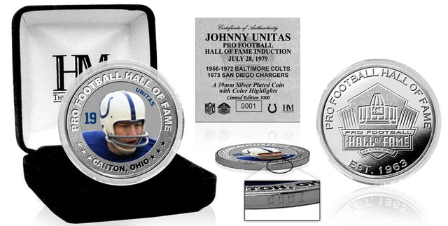 Johnny Unitas 1979 NFL Hall of Fame Silver Color Coin