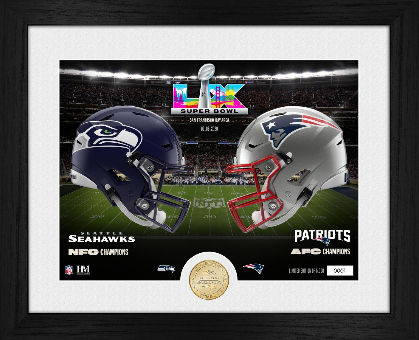 New England Patriots vs. Seattle Seahawks Super Bowl LX Match up Bronze Coin Photo Mint