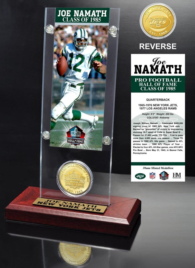 Joe Namath "1985 NFL Hall of Fame Inductee" Ticket & Bronze Coin Acryl