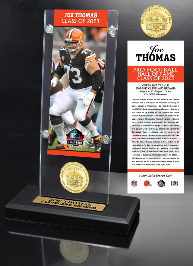 Browns Joe Thomas Class of 2023 Hall of Fame Bronze Coin Ticket Acrylic