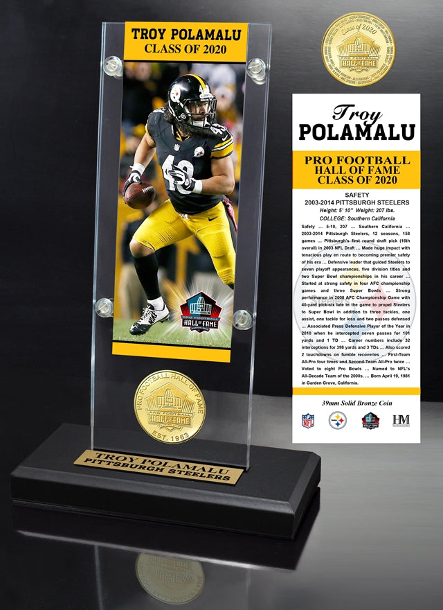 Troy Polamalu Class of 2020 Ticket and Bronze Mint Coin Acrylic Desk Top