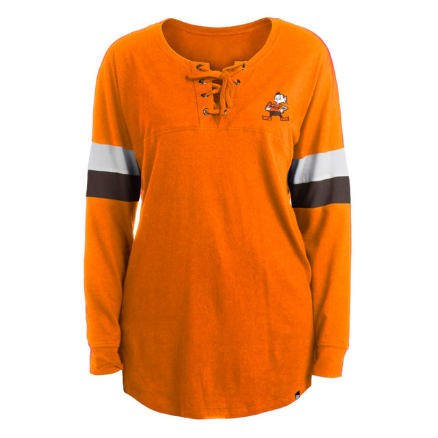 Browns New Era Women's Athletic Varsity Lace-Up Long Sleeve T-Shirt