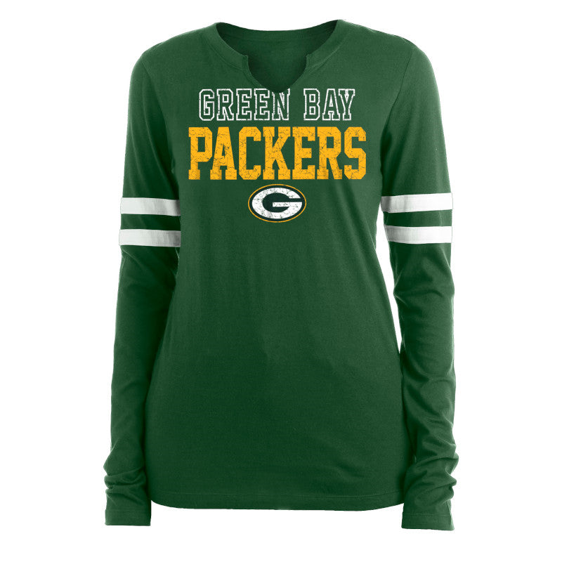 Packers New Era Women's Split Neck Long Sleeve T-Shirt