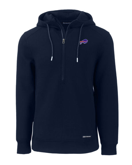 Bills Cutter and Buck Men's Navy Roam Eco Half Zip Hooded Pullover