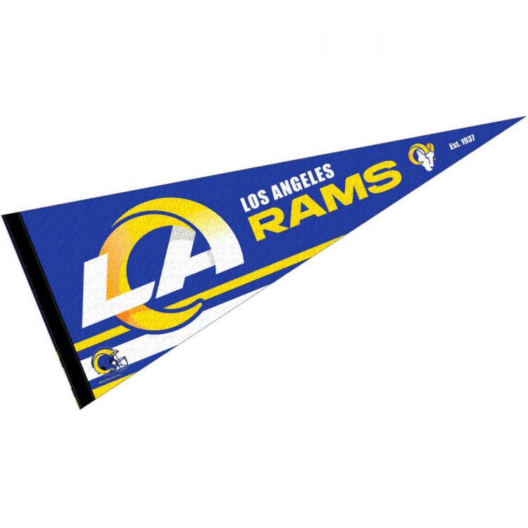 Set Stendardo E Adesivi Da Parete Los Angeles Rams - Bandiera In Feltro 76x30 Cm Con Cuscinetti E Puntine, Decorazione Fan NFL