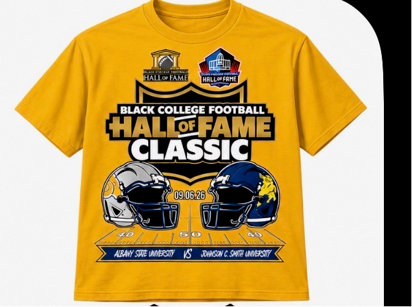 Black College Football Hall of Fame 2026 Gold Classic Dueling Logo Game T-Shirt