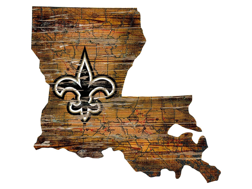 Saints Distressed State Sign With Team Logo