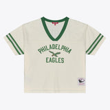 Eagles 2026 Mitchell & Ness Women's Retro Roots Crop Boxy Yoke T-Shirt Pro Football Hall of Fame