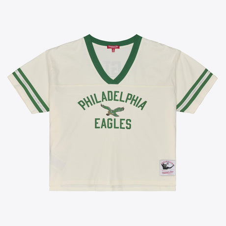 Eagles 2026 Mitchell & Ness Women's Retro Roots Crop Boxy Yoke T-Shirt Pro Football Hall of Fame