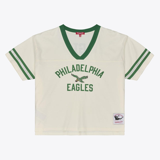 Eagles 2026 Mitchell & Ness Women's Retro Roots Crop Boxy Yoke T-Shirt Pro Football Hall of Fame