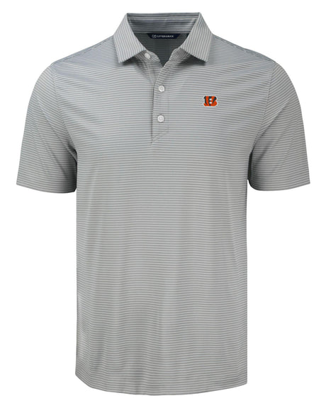 Bengals Cutter and Buck Men's Grey Forge Eco Fine Line Stripe Recycled Polo
