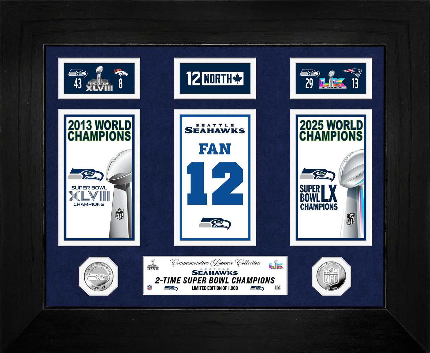 Seahawks Super Bowl Deluxe Champions Banner Collection Silver Coin Photo Mint