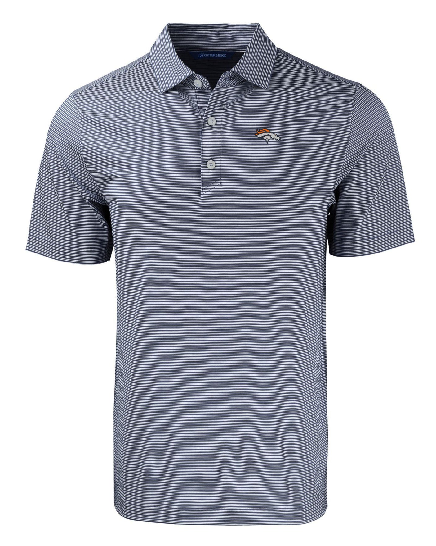 Broncos Cutter and Buck Men's Navy Forge Eco Double Stripe Recycled Polo