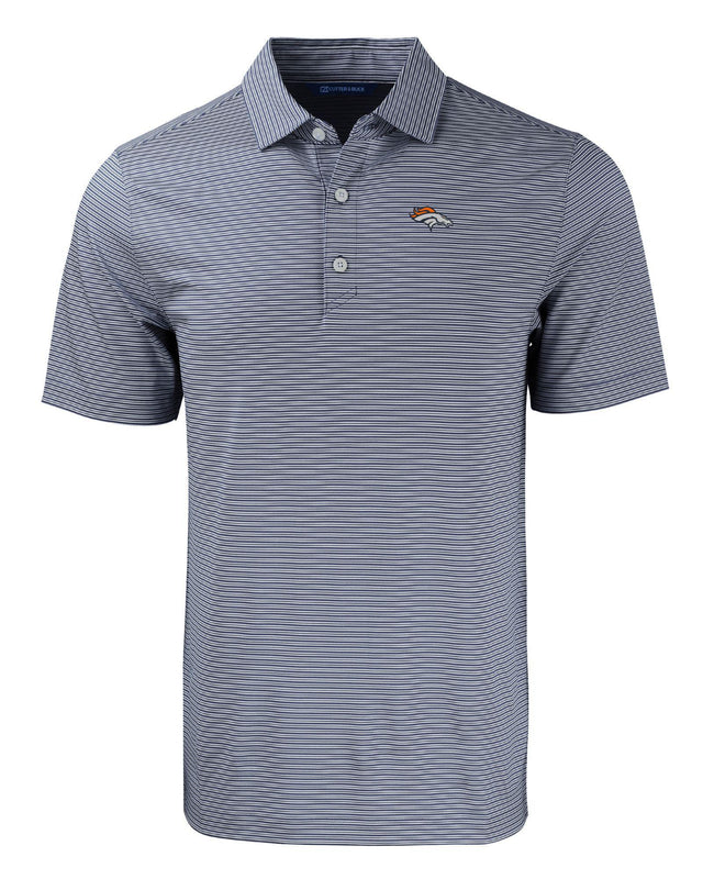 Broncos Cutter and Buck Men's Navy Forge Eco Double Stripe Recycled Polo