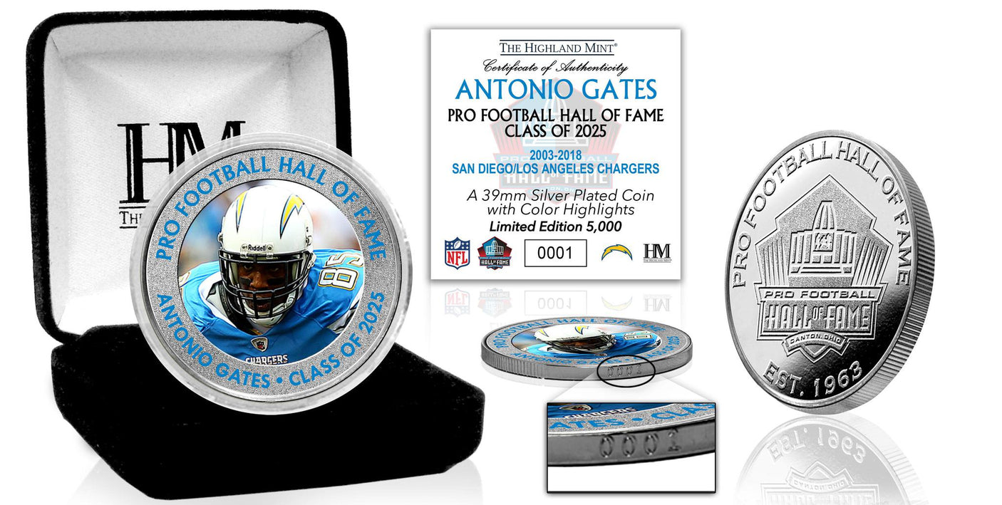 Chargers Antonio Gates Pro Football Hall of Fame Class of 2025 Silver Color Coin