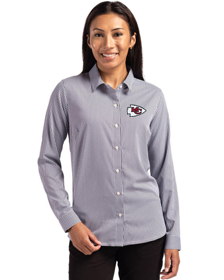 Chiefs Cutter & Buck Women's Skyline Eco Gingham Button Down Shirt