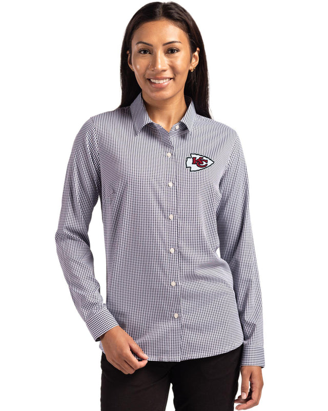 Chiefs Cutter & Buck Women's Skyline Eco Gingham Button Down Shirt