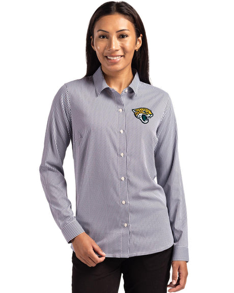 Jaguars Cutter & Buck Women's Skyline Eco Gingham Button Down Shirt