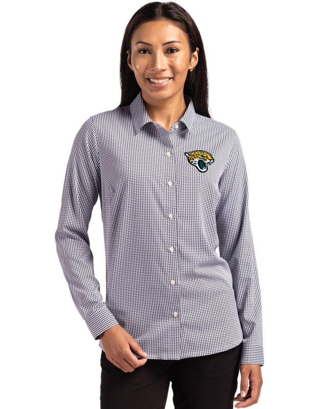 Jaguars Cutter & Buck Women's Skyline Eco Gingham Button Down Shirt