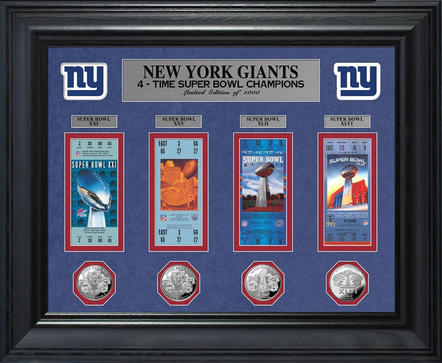 Giants Super Bowl Ticket and Game Coin Collection Framed