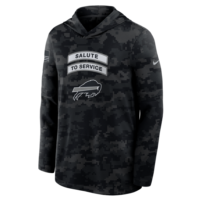 Bills 2026 Nike Men's Salute to Service Hooded Long Sleeve Top Pro Football Hall of Fame