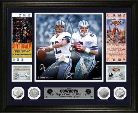 Roger Staubach & Troy Aikman Cowboys Super Bowl Traditions Silver Coin Photo Mint