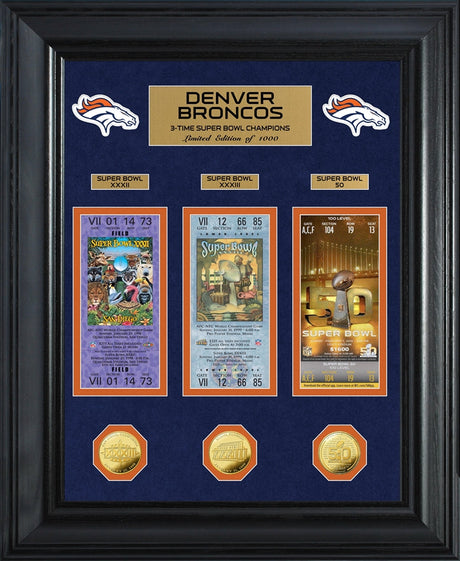 Broncos 3-Time Super Bowl Champions Deluxe Gold Coin & Ticket Collection (DB3SBTICK)