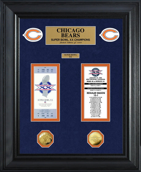 Bears Super Bowl Ticket and Game Coin Collection Framed