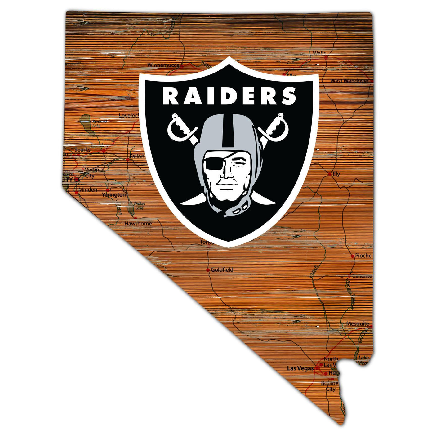 Raiders Distressed State Sign With Team Logo