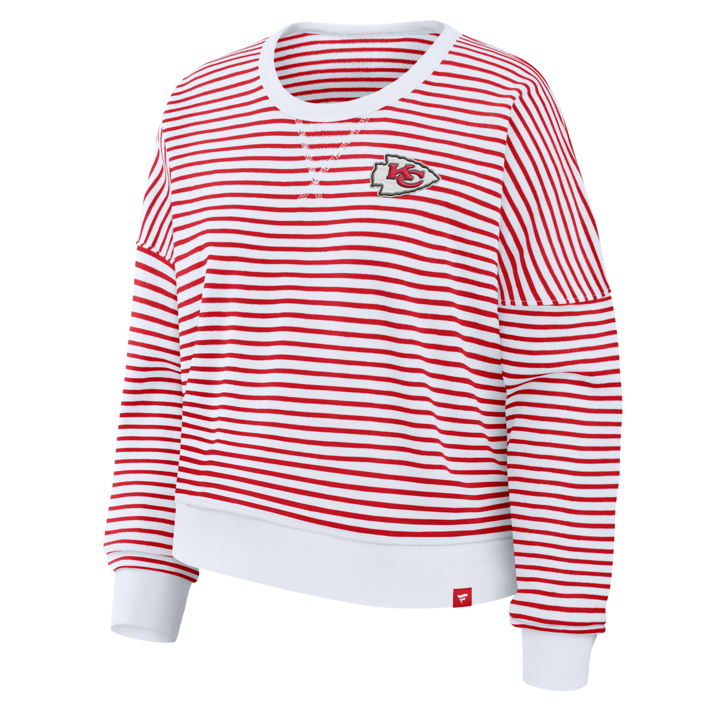 Chiefs 2026 Fanatics Women's Striped Oversized French Terry Crewneck