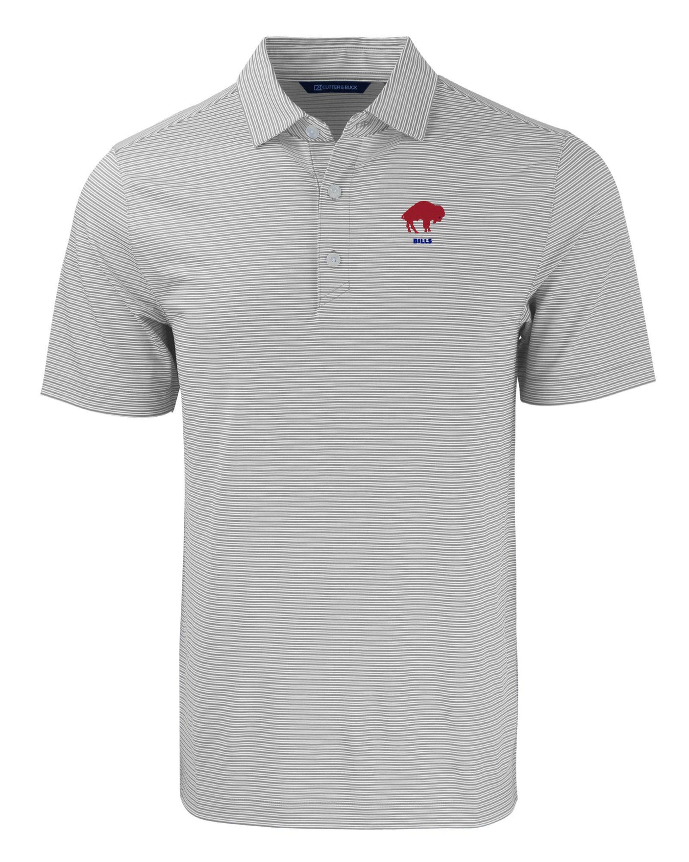 Bills Cutter and Buck Men's Grey Forge Eco Double Stripe Recycled Polo