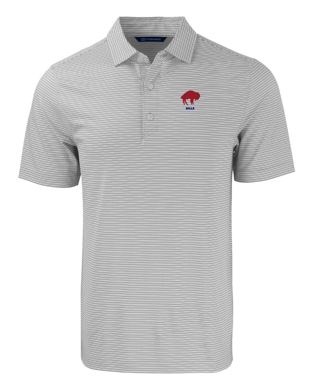 Bills Cutter and Buck Men's Grey Forge Eco Double Stripe Recycled Polo