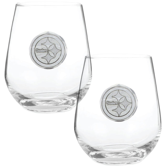 Pittsburgh Steelers 2-Piece Stemless Wine Glass Set with Collectible Box