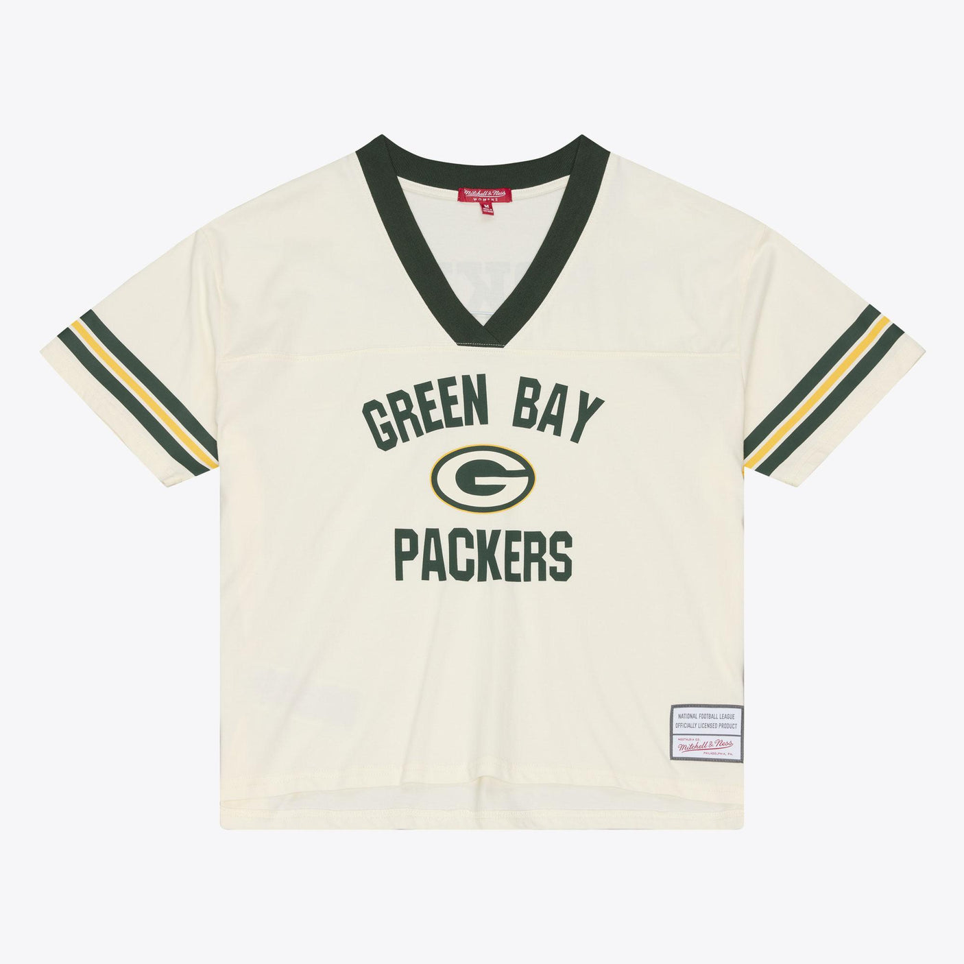 Packers 2026 Mitchell & Ness Women's Retro Roots Crop Boxy Yoke T-Shirt Pro Football Hall of Fame