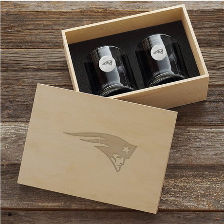 New England Patriots 2-Piece Rocks Glass Set with Collectible Box