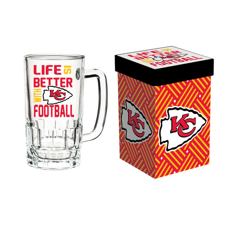 Chiefs 16oz Glass Tankard Cup with Gift Box