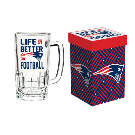 Patriots 16oz Glass Tankard Cup with Gift Box