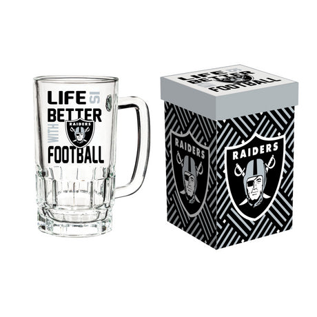 Raiders 16oz Glass Tankard Cup with Gift Box