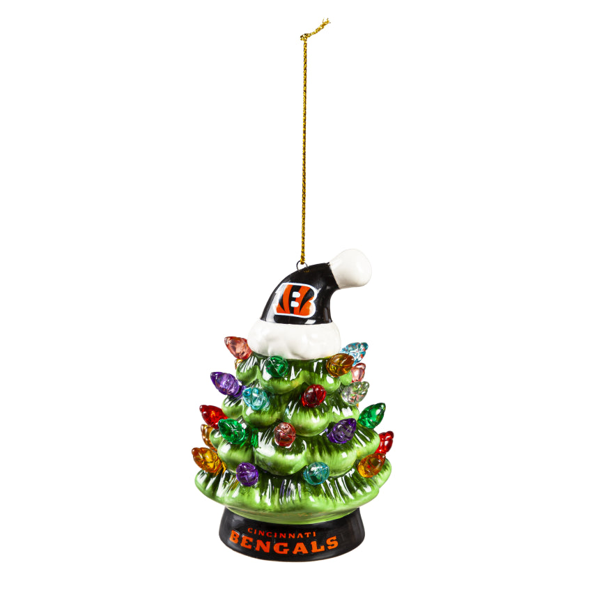 Bengals 4" LED Ceramic Christmas Tree Ornament with Team Santa Hat