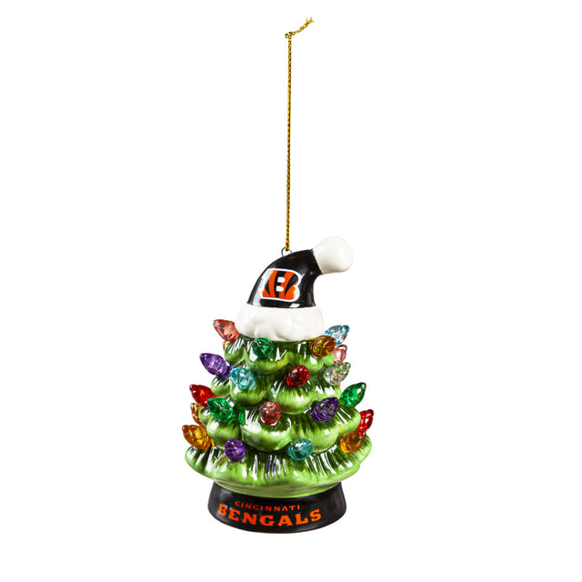 Bengals 4" LED Ceramic Christmas Tree Ornament with Team Santa Hat