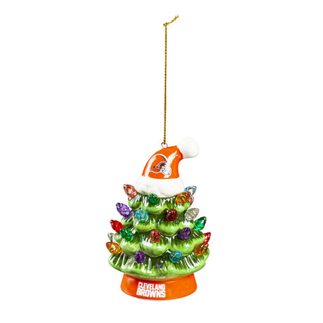 Browns 4" LED Ceramic Christmas Tree Ornament with Team Santa Hat