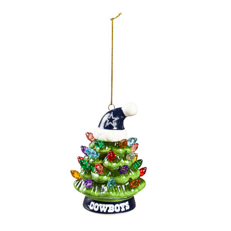 Cowboys 4" LED Ceramic Christmas Tree Ornament with Team Santa Hat